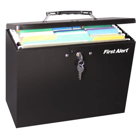 first alert steel hanging file folder box with key lock|first alert steel folder box.